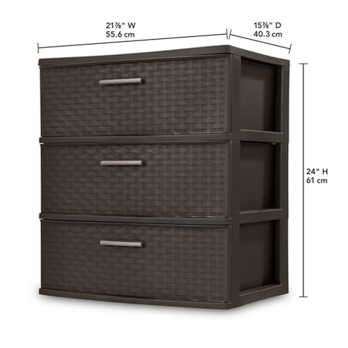 Sterilite Wide 3 Drawer Weave Tower Home Plastic Organizer with Handles, Espresso - Tall Vertical Storage Unit for Bedroom, Closet, Bathroom, Dorm Room, and Office Organization - size: 1 Pack