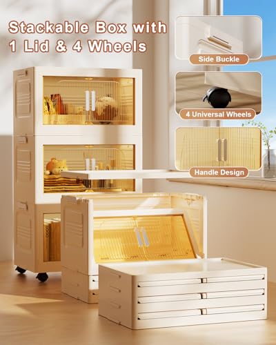 228QT Stackable Storage Bins with Lids 3 Pack, 57Gal Storage Containers with Smooth-Rolling Wheels, Plastic Closet Organizers and Storage, Collapsible Storage Bins for Home, Office and Dorm - style: 3 Pack