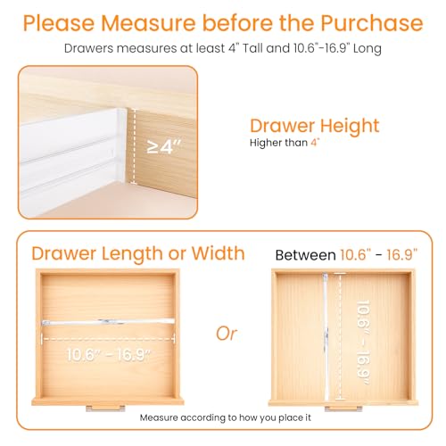 8 Pack Clear Drawer Dividers for Clothes, 4" High 10.6"–16.9" Adjustable Expandable Dresser Drawer Organizer, Dresser Separators for Baby Clothing, Underwear, Sock, Cosmetic, Kitchen, Office Storage - size: 8 Pack