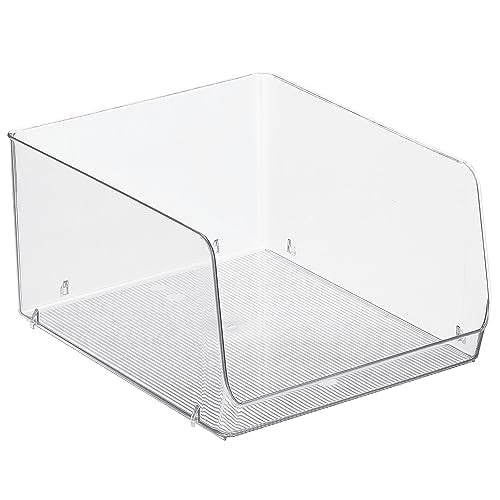 mDesign Wide Stackable Plastic Food Storage Organizer Bin Basket with Open Front for Household Kitchen Cabinets, Pantry, Offices, Closets, Bedrooms, Bathrooms - 10.2" Wide, 4 Pack - Clear - size: 12 x 10 x 6.25 (Pack of 4)