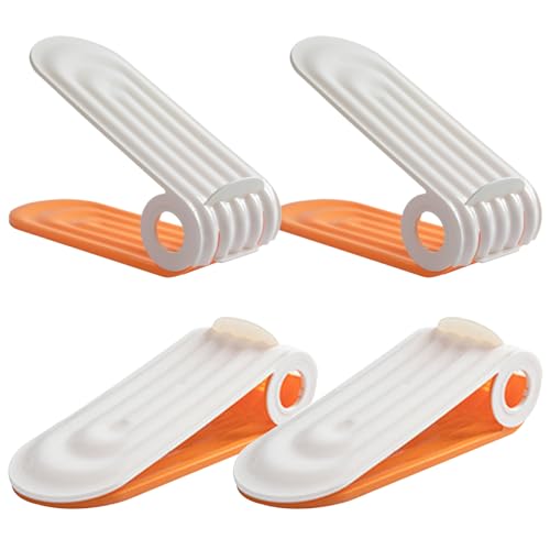 Shoe Slot Organizer 4Pcs Adjustable Shoe Stacker 4 Level PP Shoe Space Saver Dual Layer Shoe Organizers for Closet, Orange, Shoe Slots