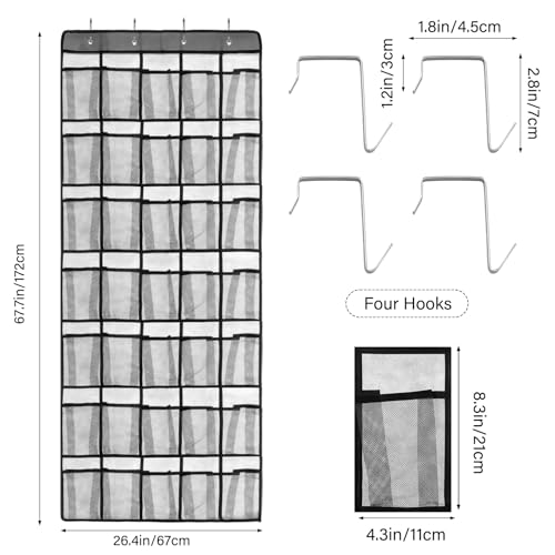 Over the Door Shoe Organizer with 35 Large Pockets Hanging Shoe Rack Storage Holder for Men Women Gray