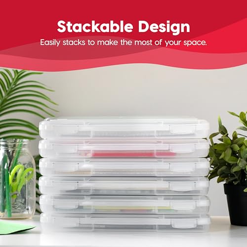 IRIS USA Board Game Storage Craft Organizer Box with Snap-Tight Latch Lid, 8-Pack Portable Plastic Case Bin for Puzzles, Magazines, Hobbies, Art Supplies, Fits 8.5" x 11" & A4 Papers, Slim, Clear - size: 8 Pack