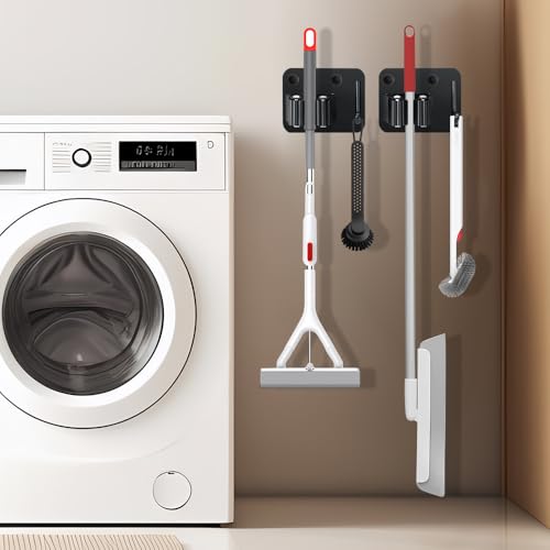 JAMEND CLXP 2-Pack Broom Holder with Heavy Duty Hooks, Upgraded Stainless Steel Mop Hanger. Wall Mount Utility Tool Rack for Kitchen Garden Laundry Garage. Matte Black. - color: 2PCS-Matte Black+Hook