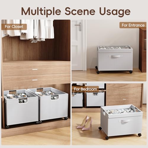 HOUSE AGAIN Shoe Organizer for Closet, Foldable Shoe Storage Organizer Box with Wheels and Adjustable Dividers, Sturdy Metal Frame Fits up to 16-32 Pairs, Large Shoes Storage with Clear Cover - size: 1 Pack