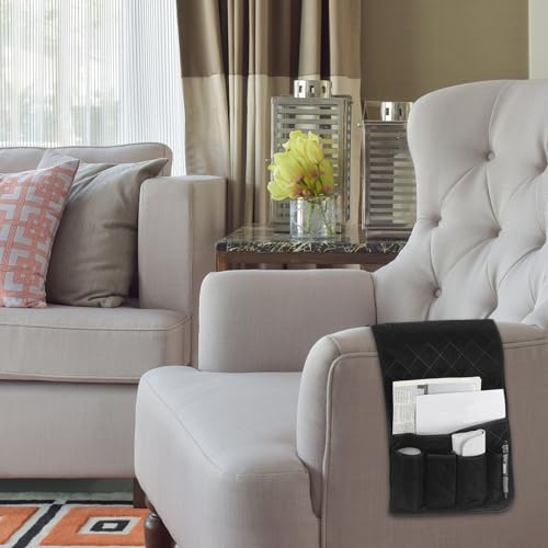 uxcell 1 Pcs Recliner Armchair Caddy, Couch Armrest Organizer with 5 Pockets for Bedside Sofa Remote Control Holders Magazine Phone Book Glasses (Brown, 35"x13") - color: Brown