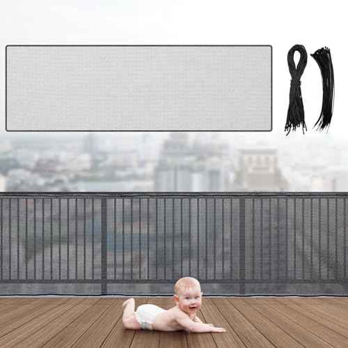 Hosuly Banister Guard 15 x 3 ft Balcony Netting for Kids Pets Stairway Safety Net Baby Fence Door Balcony Netting Safety Mesh Stair Net with No Drilling for Apartment Railing(Black)