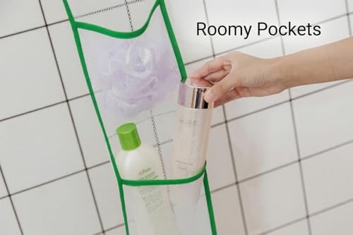 ALYER Narrow Mesh Fabric Shower Caddy Organizer with Hanger,Hanging Mesh Pockets for Shampoo, Conditioner, Soap and Body Wash (Blue) - color: Blue-hanger