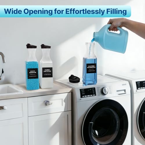 3 Pack Laundry Detergent Dispenser, Laundry Soap & Fabric Softener Dispenser, 54oz Laundry Detergent Containers, Laundry Room Organization and Storage Plastic Bottle for Scent Booster, Powder, Bleach - size: 3 Pack
