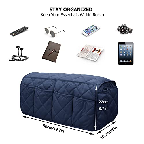 Armchair Caddy,Non Slip Sofa Armrest Organizer, Couch Armrest Remote Control Holder,Waterproof Recliner Arm Caddy with 14 Pockets for Cell Phone TV Remote Control - color: Blue