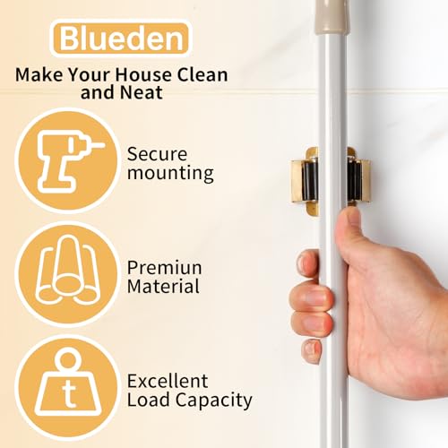 4pcs Anti-Slip Broom and Mop Holder,Wall Mounted Utility Rack with Screws,Stainless Steel Heavy Duty Mop and Broom Hanger,Space-Saving for Kitchen,Home,Bathroom,Garden,Garage Storage.Gold
