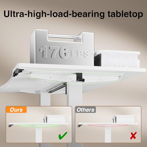 Veken 47.2"×27.6" Home Office Standing Desk with Monitor Riser, Adjustable Computer Desk with Drawers, Ergonomic Desk for Work, Study, Gaming, Crafting, White - color: White