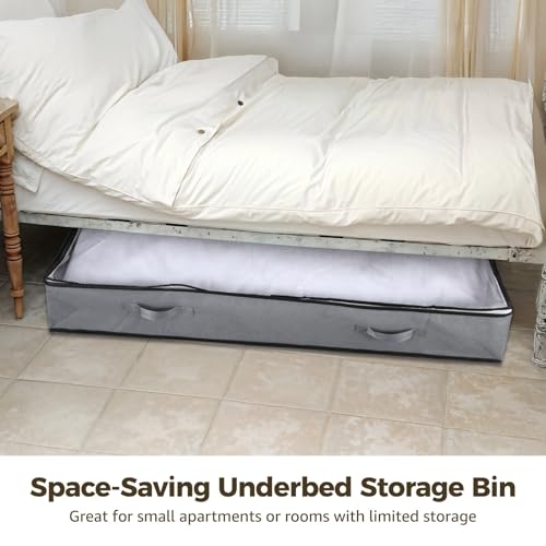 4 PCS Underbed Storage Bins, Foldable Clothes Organizers with Transparent Top, Dual Zipper Closure, Front & Side Handles, Store Clothes, Blankets, Toys, Linens under Couch or Crib