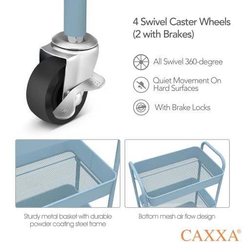 CAXXA 3-Tier Rolling Metal Storage Organizer - Mobile Utility Cart with Caster Wheels, Blue - color: Blue