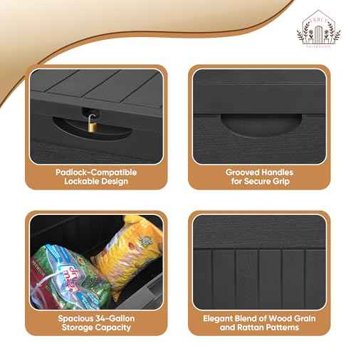33 Gallon Outdoor Storage Box, Small Deck Box Waterproof, Lockable Secure Package Bin Delivery Box for Outside Front Porch, Patio Cushions Storage Box, Delivery Driver Snack Box for Porch, Black