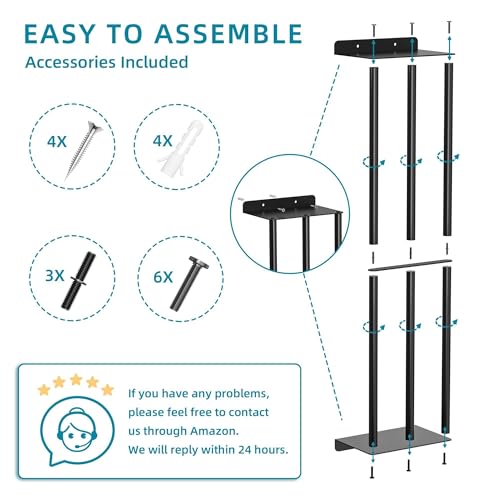Susswiff Towel Racks for Bathroom 31 Inch - Wall Mounted, Solid 2 Metal Shelves and 3 Vertical Bars, Can Holds 6 Large Rolled Bath Towels - for Modern Decor Bathroom Towel Storage (Matte Black) - size: A-31"