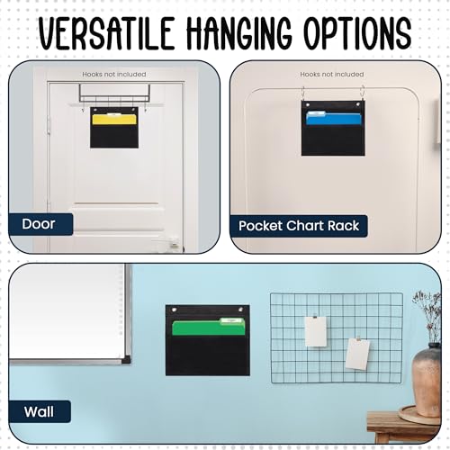 Essex Wares - 1 Pocket File Pocket Chart, Black - Versatile Wall Hanging File Folder Organizer for Classroom, Office, Home, and More - Wall Folder Organizer - Single Pocket - size: 1 Pocket