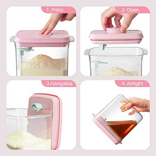 Ankou Formula Container - 1700ml Airtight Formula Dispenser One Button Handy Milk Powder Container BPA-Free Storage Containers with Scoop and Scraper Transparent 730g - color: 1700ml Pink