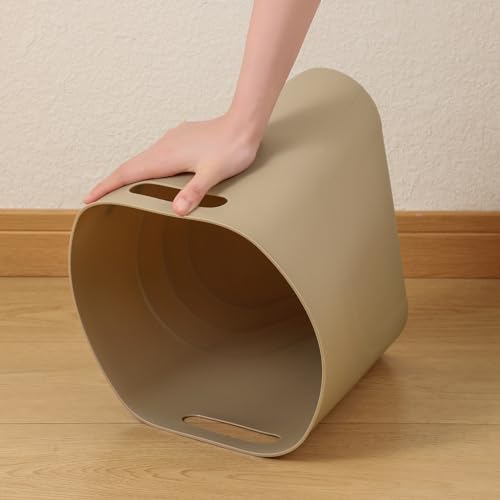 rejomiik Small Trash Can, Slim Garbage Can Plastic Waste Basket with Handles 3.5 Gallon Container Bin for Narrow Spaces Bathroom, Bedroom, Kitchen, Office at Home, 2 Pack Khaki - color: Khaki, size: 2 pack