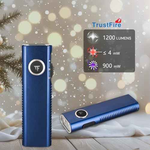 TrustFire Mini X3-SE Rechargeable Flat EDC Flashlight with White Light, UV Light and Red Beam, 1200 Lumens LED Flashlights Combo, Triple Light Sources Pocket Lights IPX6 for Emergency (Deep Blue)