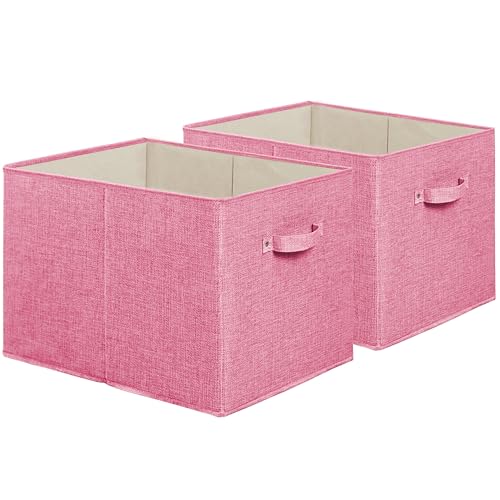 Simple Houseware 15 x 13 Inch Collapsible Fabric Storage Bin with Handles, 2 Pack, Pink - color: Pink