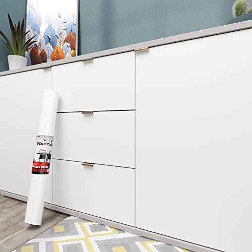 Decotalk Solid White Wallpaper Stick and Peel for Walls 12 x 120 inch Thick Self Adhesive Wallpaper Removable White Contact Paper Matte for Bedroom Living Room Nursery Furniture Cabinets Classroom