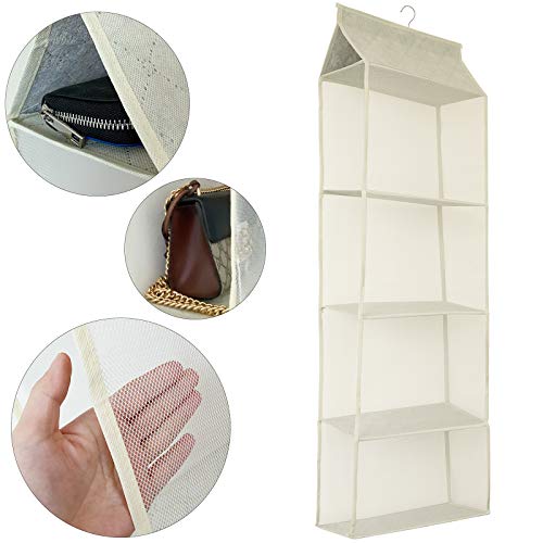 Closet Handbag Purse Holder, Space Saving Hanging Handbag Storage Tote Bag Organizer Holder with 4 Large Heavy-Duty Mesh Shelves for Wardrobe Closet(Pack of 2 Beige) - color: Pack of 2 Beige