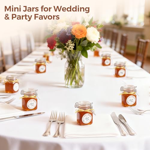 ComSaf Set of 6 Square Glass Spice Jars with Airtight Lids (4 Oz), Mini Favor Jars with Wire Clamp for Honey, Herbs & Farmhouse Kitchen Pantry Organization, with Funnel & Labels - size: 4oz*6