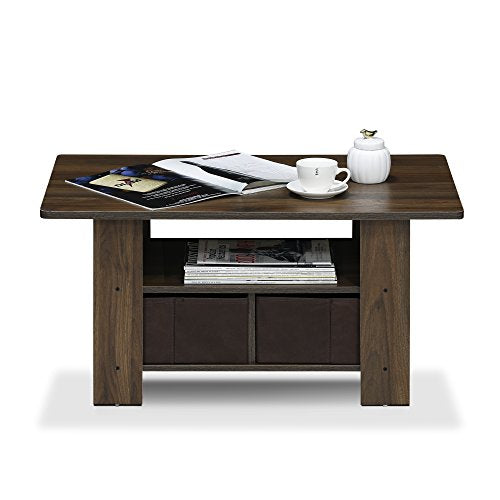 Furinno Andrey Coffee Table with Bin Drawer, Columbia Walnut/Dark Brown - color: Columbia Walnut/Dark Brown, style: 2 Bin