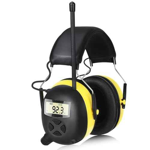 BJKing AM/FM Radio Headphones with Digital Display, 30dB AM FM Hearing Protection Safety Ear Muff, Ear Protection Headphone for Mowing, Landscaping, Shooting and Construction Black-Yellow