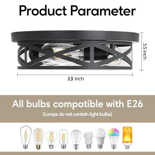13 Inch Close to Ceiling Light Fixtures 2 Pack, 3-Lights Farmhouse Flush Mount Ceiling Light, Black Indoor Metal Cage Semi Flush Mount Ceiling Light for House Hallway Kitchen Bedroom