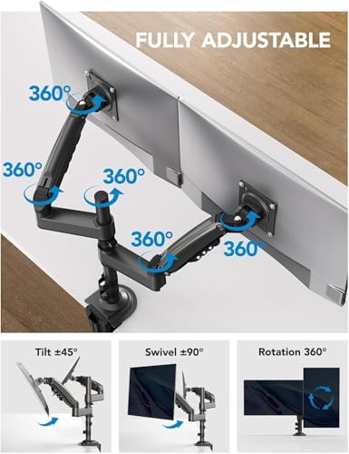 HUANUO 17-32 Inch Dual Monitor Stand, Vertical Dual Monitor Mount, Monitor Stand 2 Monitors, Ergonomic Adjustable Tilt/Swivel/Rotate, Weight Max 19.8 lbs, VESA 75/100mm
