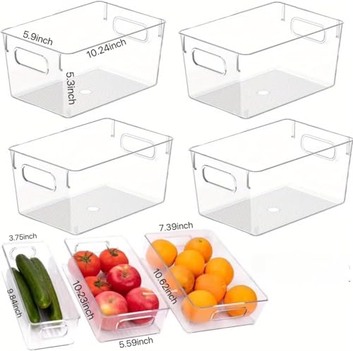 7 Pack Refrigerator Organizer Bins, 4 Sizes Stackable Clear Pantry Storage Bins with Handles for Fridge, Freezer, Shelves, Drawer, Bins, Snack Organizer for Home & Kitchen - size: 7 Pack