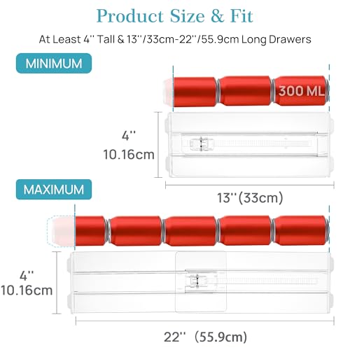 Vtopmart 8 Pack Drawer Dividers for Clothes, 4" High 13"-22" Adjustable Expandable Dresser Drawer Organizer, Clear Plastic Separators for Dresser, Baby Clothing, Underwear, Cosmetic, Toiletries - size: 4" H,13-22" L