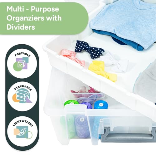 Best Kept Super Satchel Double Deep with Lift-Out Tray and Removable Dividers, Stackable Home Storage Organization Container, Clear with Sliver Latches and Handle - style: Lift-Out Tray & 8 Lower Removable Dividers