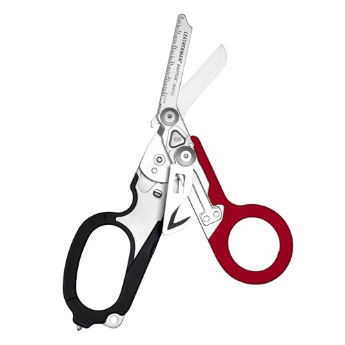 LEATHERMAN, Raptor Rescue, 6-in-1 Heavy-Duty Emergency/Trauma Shears with Carbide Glass Breaker & Strap Cutter, Made in the USA, Utility Sheath Included Red/Black, With Utility Holster