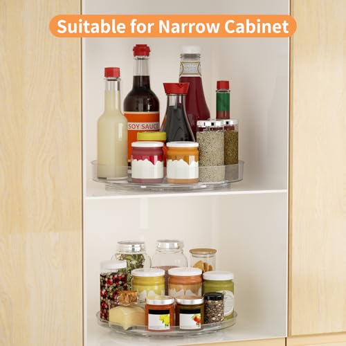 2 Pack Lazy Susan Turntable Organizer, 9 and 10 Inch Rotating Trays for Corner Cabinet, Fridge, Pantry, Kitchen, Table Top, Makeup Vanity, Bathroom Countertop Storage, Acrylic Spinning Spice Rack - size: 9+10inch - 2 Pack