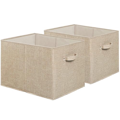 Simple Houseware 15 x 13 Inch Collapsible Fabric Storage Bin with Handles, 2 Pack, Beige - color: Beige
