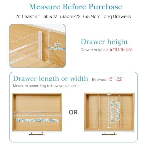 Vtopmart 8 Pack Drawer Dividers for Clothes, 4" High 13"-22" Adjustable Expandable Dresser Drawer Organizer, Clear Plastic Separators for Dresser, Baby Clothing, Underwear, Cosmetic, Toiletries - size: 4" H,13-22" L