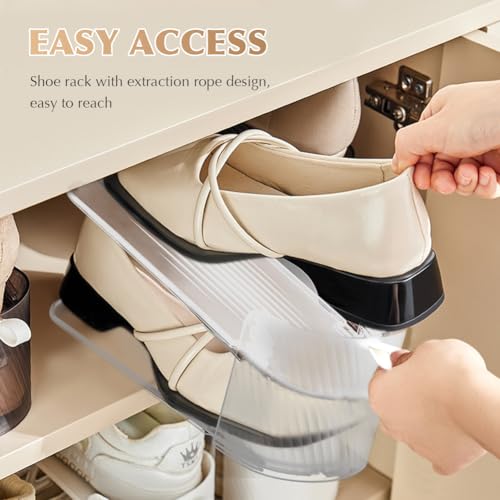 12 Pack Shoe Slot Organizer, Shoe Stackers for a Pair of Shoes, Adjustable Double Layer Stack Shoe Racks Space Saver, Storage Clear Shoe Holder for Closet Organization