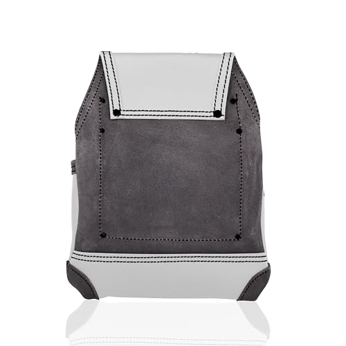 LAUTUS Oil Tanned Leather Tool Pouch Bag | White| Carpenter, Construction, Framers, Handyman | 10 Pockets, 2 Hammer Holders | 100% Leather