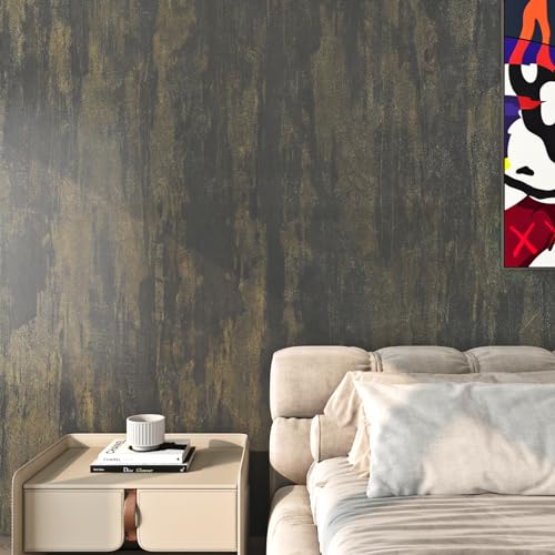 FunStick Thick Grey Gold Stained Concrete Wallpaper Peel and Stick Textured 3D Concrete Contact Paper for Countertops Waterproof Removable Faux Cement Wallpaper for Bedroom Walls Cabinets 15.8"x78.8"