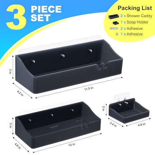 Acrylic Shower Caddy Bathroom Organizer,Rustproof Shower Shelves - No Drilling Wall Mount Shelf, Adhesive Bathroom Storage For Shampoo With Soap Holder 3 Pack - color: Dark Grey
