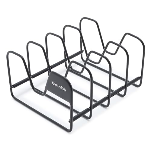 GreenPan Stainless Steel Wire Pots and Pans Lid Storage Rack, Holds 4 Lid Covers, Easy Storage, Countertop or Cabinent Organizer, Minimizes Clutter, Fast Drying, Wipes Clean, Black - size: Lid Storage Rack