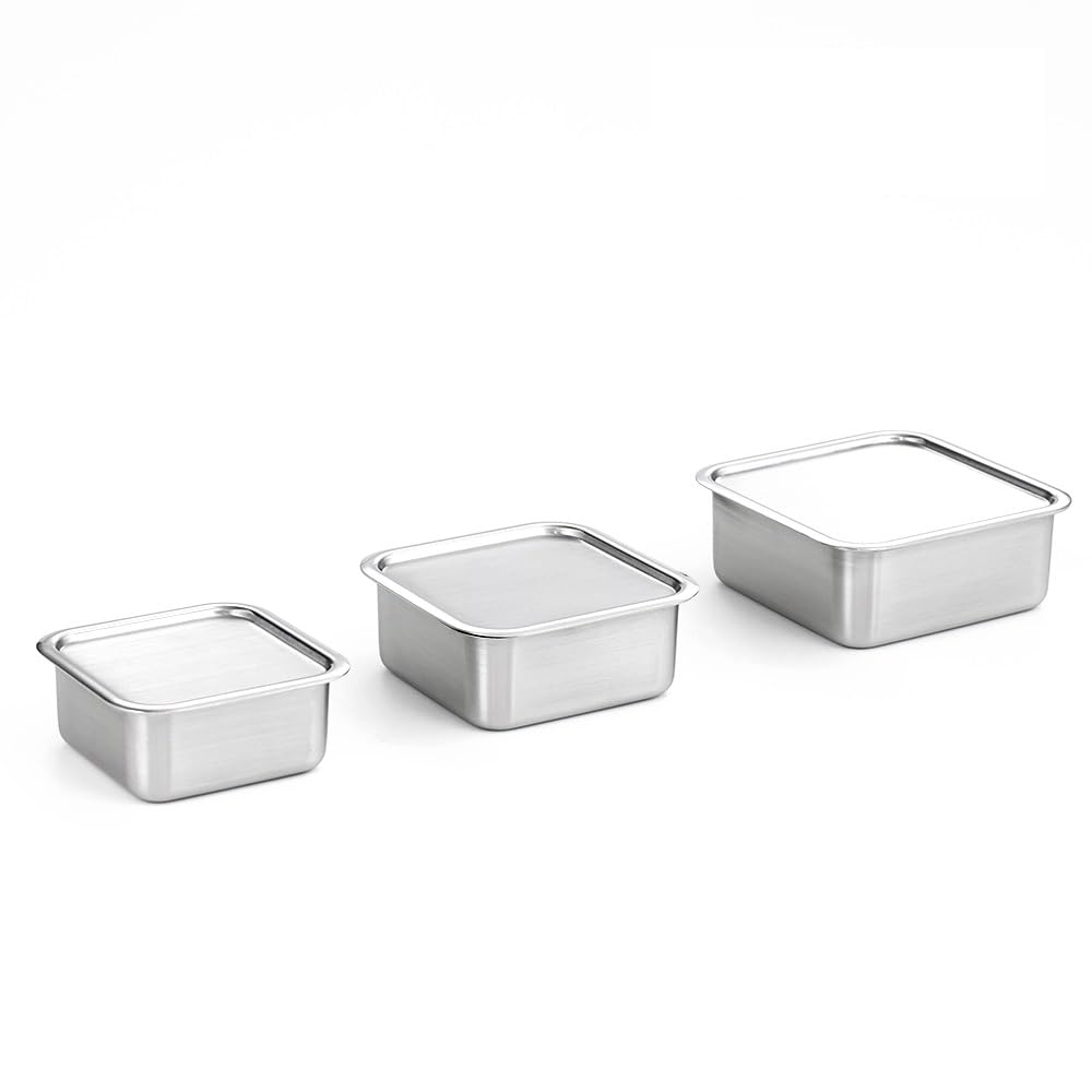 EVERSTEN CuBE High 3PCS Set Stainless Steel Food Storage Containers With Lids and 3 Net Kitchen Appliances Dishwasher Safe Premium South Korea