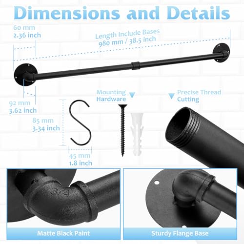 38.5 inch Pot Rack Wall Mounted Detachable Pan Rack Organizer Industrial Pipe Hanging Rail Lids Utensils Hanger Holder for Kitchen with 10 S Hooks, Black… - size: 38.5 Inches