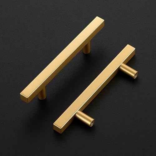Ravinte 30 Pack Brass 3 Inch Hole Center Champagne Gold Handles Square Cabinet Hardware Stainless Steel Pulls for Kitchen Cupboard Drawers 5 Inch Overall Length