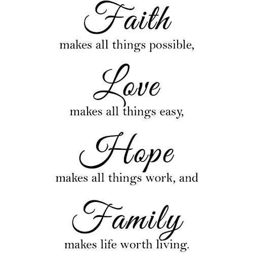 16.5 x 23.5 inches Faith Love Hope Quotes Wall Stickers Decals Decor, Removable DIY Saying Wall Art Decals Sticker, Easy Peel and Stick Wallpaper for Bedroom Living Room (Black)