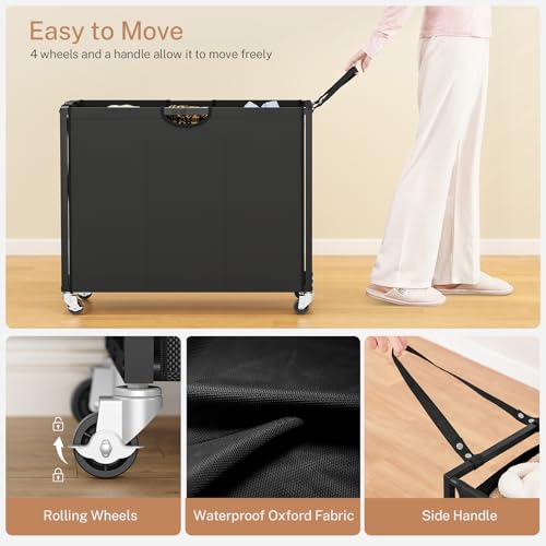 Laundry Sorter, Rolling Laundry Hamper with 3 Section Pull-Out Bags, Laundry Basket Organizer with 2 Drawers & 2-Tone Top Panel, Laundry Hamper with Wheels for Laundry Room Organization, Bathroom - size: 120 L with 3 Section