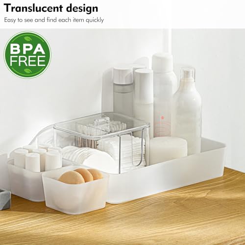 Poeland 15 Pcs Drawer Organizer Tray Storage Box for Bedroom Dresser Bathroom Kitchen, Frosted - size: 15 pcs
